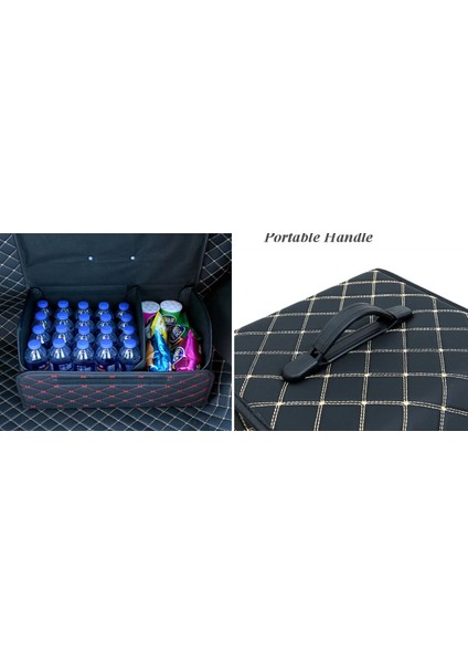 Premium Oto Bagaj Organizeri Baklava Desenli Deri Bagaj Çantası Düzenleyici Kutu Çanta- Siyah+Siyah fırsatları