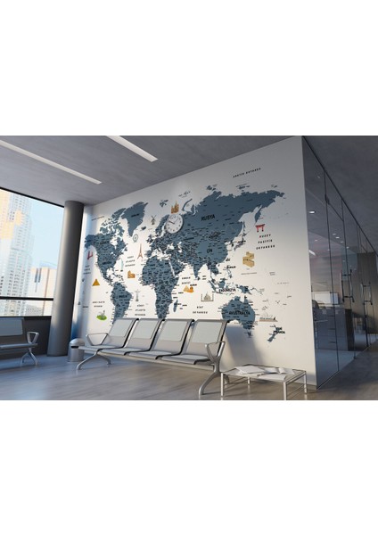 Türkçe Dünya Haritası Son Derece Ayrıntılı Eğitici ve Sembollü Duvar Kağıdı-3188 fiyatları