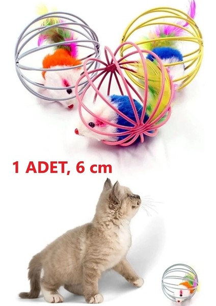 Tineke Kafesli Renkli Fareli Kedi Köpek Oyun Topu 6 cm