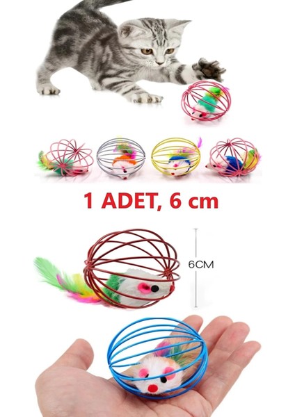 Tineke Kafesli Renkli Fareli Kedi Köpek Oyun Topu 6 cm
