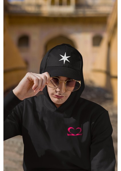 Motive Romantik Ön ve Sırt Baskılı Kol Detaylı Pamuklu Oversize Unisex Siyah Sweatshirt
