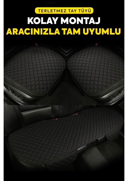 Lüx Oto Koltuk Minder Seti Tay Tüyü Cepli & Terletmez Koltuk Koruma Kılıfı (3'lü Set)