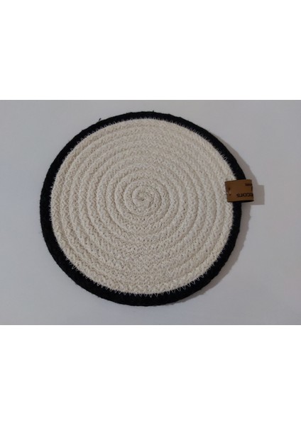 6 Adet Bardak Altlığı Jüt Pamuk Hasır Sunum Mutfak Sofra Dekor El Yapımı Makine Dikişli - 14 cm