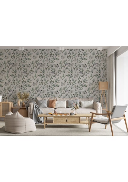 Çiçek ve Yaprak Desenli Iskandinav Tarzı Duvar Kağıdı-5558