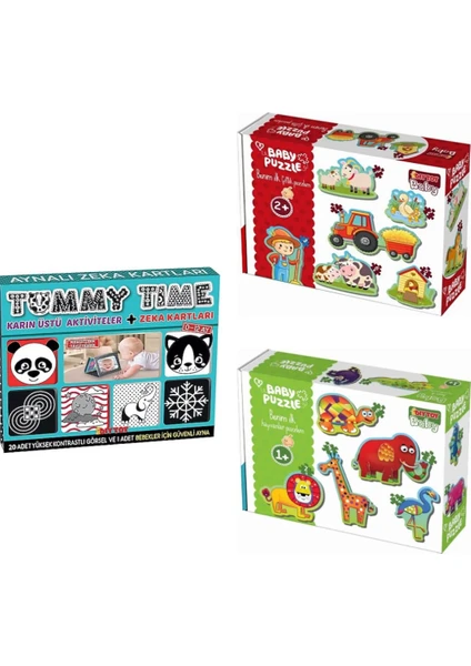 Diytoy Tummy Time Aynalı Zeka Kartları ve Orman -Çiftlik Puzzle 3lü