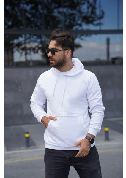 TMB Clothing Modaen Beyaz Kapüşonlu Sweat(2 Iplik-Baskısız)