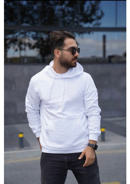 TMB Clothing Modaen Beyaz Kapüşonlu Sweat(2 Iplik-Baskısız)