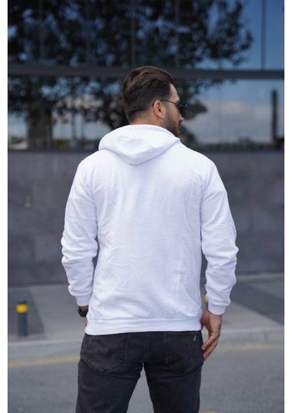 TMB Clothing Modaen Beyaz Kapüşonlu Sweat(2 Iplik-Baskısız)