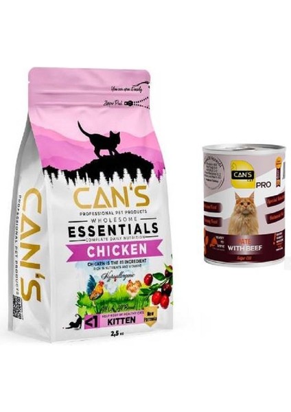 Cans Cat Kıtten Yavru Kedi Maması 2,5 kg Tavuk Etli + Konserve Hediyeli