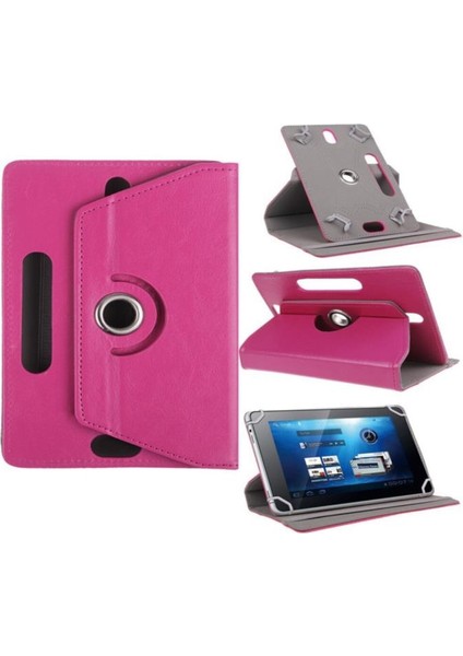 Vorcom Quartzlıte Uyumlu 10.1" Dönerli Standlı Deri Tablet Kılıfı - Pembe