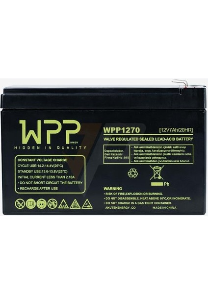 Wpp 12 V 7 Ah Bakımsız Kuru Akü