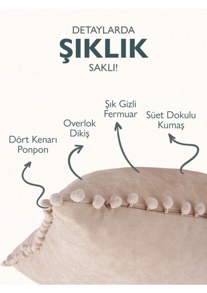 Krem Ponponlu Kırlent Kılıfı 45x45 - 6 Farklı Renk!