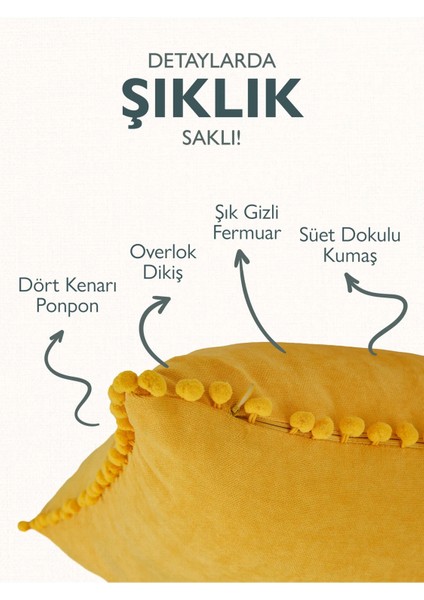 Sarı Ponponlu Kırlent Kılıfı 30x50 - 6 Farklı Renk!