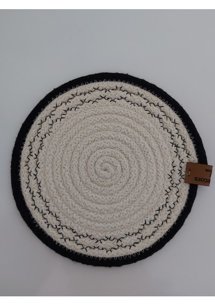 6 Adet Işlemeli Bardak Altlığı Jüt Pamuk Hasır Sunum Mutfak Sofra Dekor El Yapımı Makine Dikişli - 14 cm