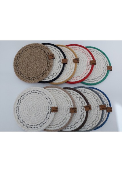 6 Adet Işlemeli Bardak Altlığı Jüt Pamuk Hasır Sunum Mutfak Sofra Dekor El Yapımı Makine Dikişli - 14 cm fiyatları