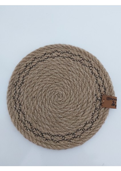6 Adet Işlemeli Bardak Altlığı Jüt Pamuk Hasır Sunum Mutfak Sofra Dekor El Yapımı Makine Dikişli - 14 cm