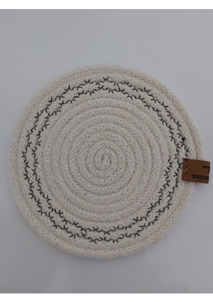 6 Adet Işlemeli Bardak Altlığı Jüt Pamuk Hasır Sunum Mutfak Sofra Dekor El Yapımı Makine Dikişli - 14 cm