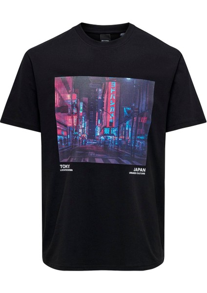 Only & Sons 22028171 Only & Sons Onslex Lıfe Reg Photoprınt Ss Tee Erkek T-Shirt Black