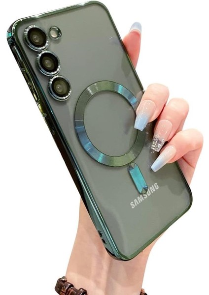Samsung Galaxy S24 Plus Kılıf Magsafe Kamera Lensli Korumalı Şeffaf Silikon Kapak