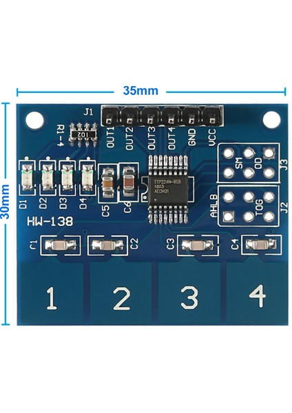 Roba TTP224 4 Kanal Dokunmatik Buton Sensör Modülü Kapasitif Dijital Tuş Algılayıcı Anahtar Keypad Keyboard Hmı Menü Otomasyon Akıllı Ev Makine Kontrol