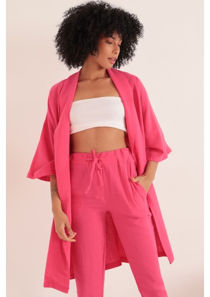 Lody Mood Müslin Kumaş Oversize Kadın Kimono-Fuşya