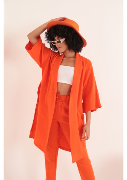 Lody Mood Müslin Kumaş Oversize Kadın Kimono-Oranj