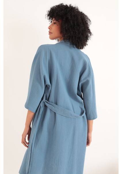 Lody Mood Müslin Kumaş Oversize Kadın Kimono-Indigo