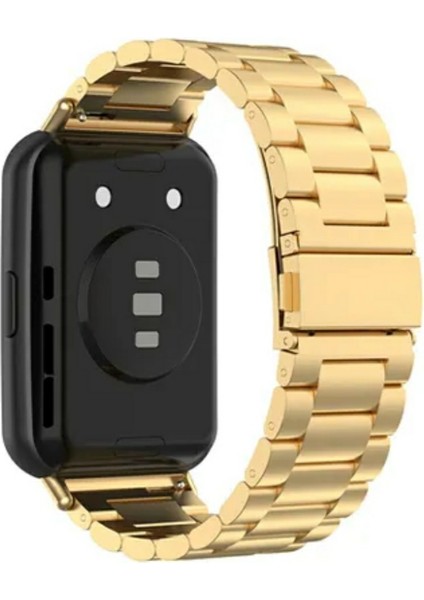 Huawei Watch Fit 2 Uyumlu Paslanmaz Çelik Kordon Pim Çevirici Aparat ile Gold