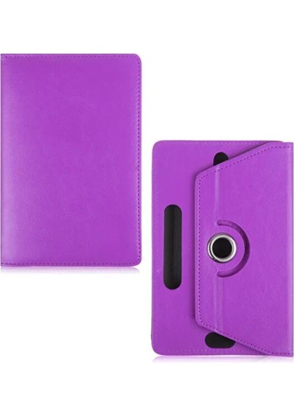 Hometech Alfa 10LM Uyumlu 10.1" Dönerli Standlı Deri Tablet Kılıfı - Mor