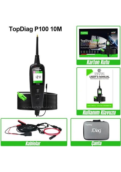 Kontrol Kalemi, Oto Devre Kaçak ve Kopuk Tesisat Bulma Test Cihazı Topdiag P100 Yektek