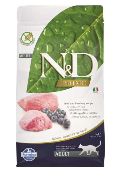 Prime Kuzu Etli ve Yaban Mersinli Tahılsız Yetişkin Kedi Maması 1,5kg