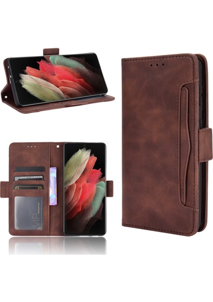 Ile Uyumlu Samsung Galaxy S21 Ultra Kredi Kartı Tutuculu Kickstand Koruyucu Cüzdan Kılıfı, Flip Folyo Kitap Pu Deri Darbeye Dayanıklı Kapak (Yurt Dışından) fırsatları