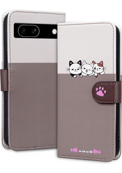 Uyumlu Google Pixel 7A Sevimli Hayvan Desenli Kart Yuvalı Cüzdan Kılıfı (Yurt Dışından)