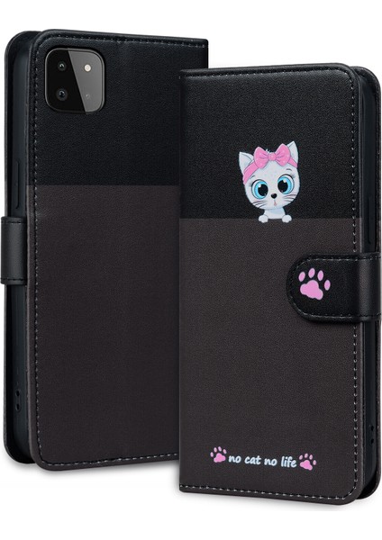 Uyumlu Samsung Galaxy A22 5g Sevimli Hayvan Desenli Kart Yuvalı Cüzdan Kılıfı (Yurt Dışından)
