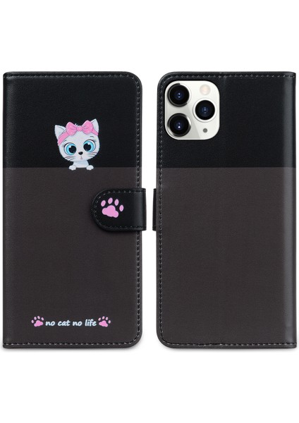 Uyumlu iPhone 11 Pro Sevimli Hayvan Desenli Kart Yuvalı Cüzdan Kılıfı (Yurt Dışından)