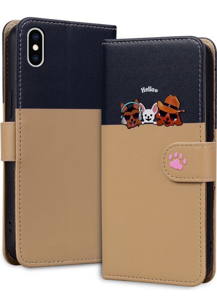 Uyumlu iPhone Xs Max Sevimli Hayvan Desenli Kart Yuvalı Cüzdan Kılıfı (Yurt Dışından)