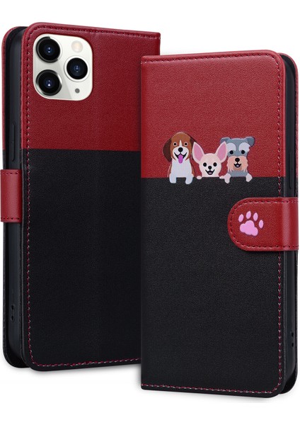 Uyumlu iPhone 11 Pro Sevimli Hayvan Desenli Kart Yuvalı Cüzdan Kılıfı (Yurt Dışından)