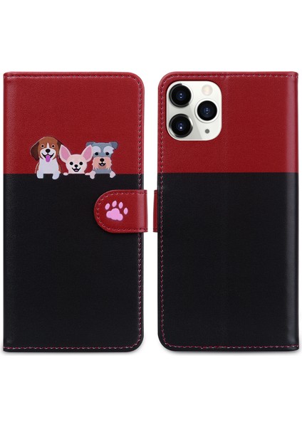 Uyumlu iPhone 11 Pro Sevimli Hayvan Desenli Kart Yuvalı Cüzdan Kılıfı (Yurt Dışından)