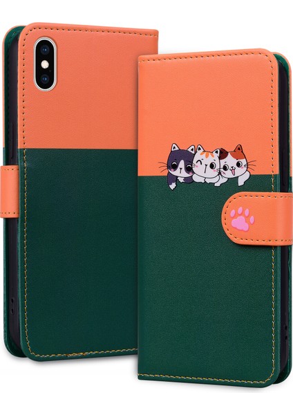 Uyumlu iPhone X/xs Sevimli Hayvan Desenli Kart Yuvalı Cüzdan Kılıfı (Yurt Dışından)