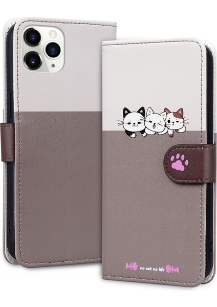 Uyumlu iPhone 11 Sevimli Hayvan Desenli Kart Yuvalı Cüzdan Kılıfı (Yurt Dışından)