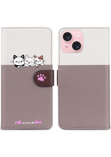 Uyumlu iPhone 15 Sevimli Hayvan Desenli Kart Yuvalı Cüzdan Kılıfı (Yurt Dışından) modelleri