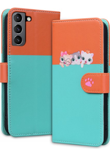 Uyumlu Samsung Galaxy S21 Plus Sevimli Hayvan Desenli Kart Yuvalı Cüzdan Kılıfı (Yurt Dışından)