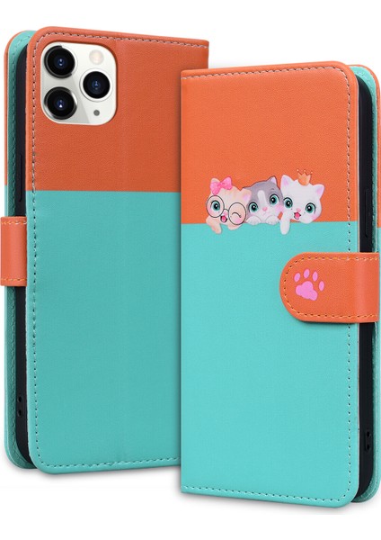 Uyumlu iPhone 11 Sevimli Hayvan Desenli Kart Yuvalı Cüzdan Kılıfı (Yurt Dışından)