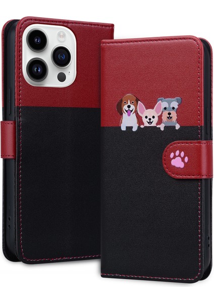 Uyumlu iPhone 14 Pro Sevimli Hayvan Desenli Kart Yuvalı Cüzdan Kılıfı (Yurt Dışından)