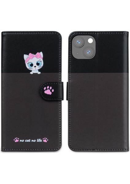 Uyumlu iPhone 13 Mini Sevimli Hayvan Desenli Kart Yuvalı Cüzdan Kılıfı (Yurt Dışından)