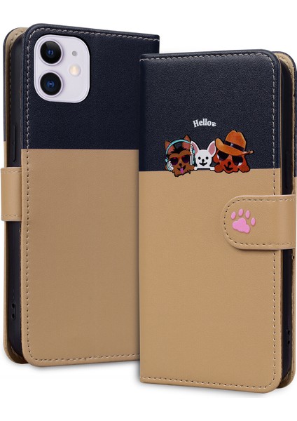 Uyumlu iPhone 11 Pro Max Sevimli Hayvan Desenli Kart Yuvalı Cüzdan Kılıfı (Yurt Dışından)