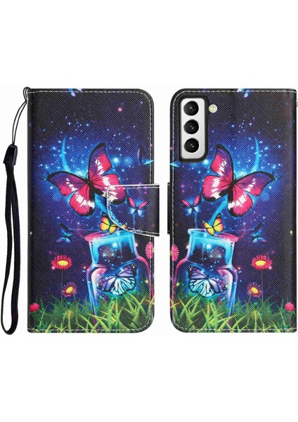 Samsung Galaxy S22+ 5g Için Desen Baskı Stand Cüzdan Kılıfı, Çapraz Doku Pu Deri Anti Drop Cep Telefonu Kapak Bottle/kelebek (Yurt Dışından)