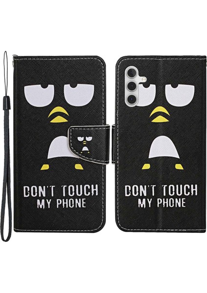 Samsung Galaxy A14 Için 5g Çapraz Doku Pu Deri Deri Dönüş Stand Desen Desen Baskı Manyetik Kapatma Folio Cüzdan Telefon Kapağı Strap-Penguin (Yurt Dışından)