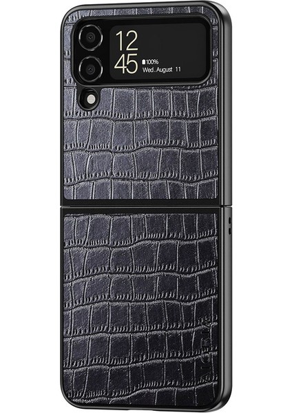 Samsung Galaxy Z Flip4 Için 5g Timsah Doku Pu Deri+Pc+Tpu Telefon Kılıfı Giyim Dayanıklı Koruyucu Kapak Black (Yurt Dışından)