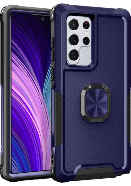 Samsung Galaxy S22 Ultra 5g Için 3-1 Arada Yüzük Tutucu Telefon Kickstand Koruyucu Telefon Geri Kapak-Navy Mavi (Yurt Dışından)